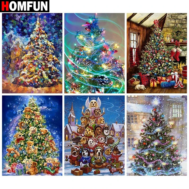 

Алмазная живопись HOMFUN, картина с квадратными/круглыми стразами, «Пейзаж рождественской елки», вышивка крестиком, 5D Стразы