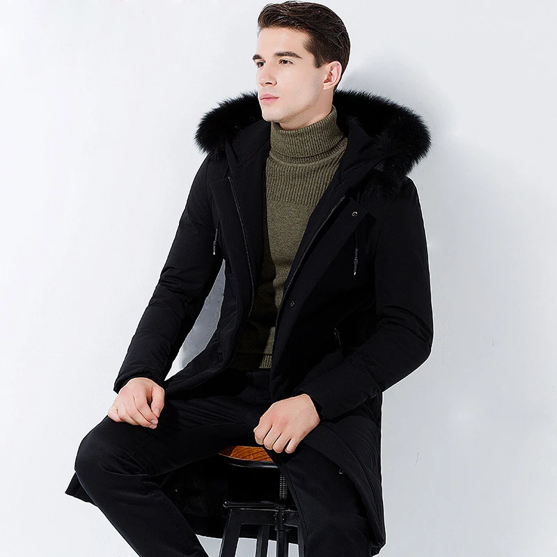 

Winter Men's 2020 Fox Fur Collar Duck Down Jacket Fashion Casual Thicken Warm Long Hooded Down Coat Brand Mens Clothing