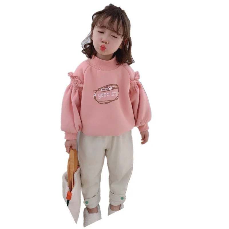 

2021 Children's Hoodie Spring New Girls' Letter Print Lantern Cuff Jacket In The Middle of Children's Leisure Long Sleeves