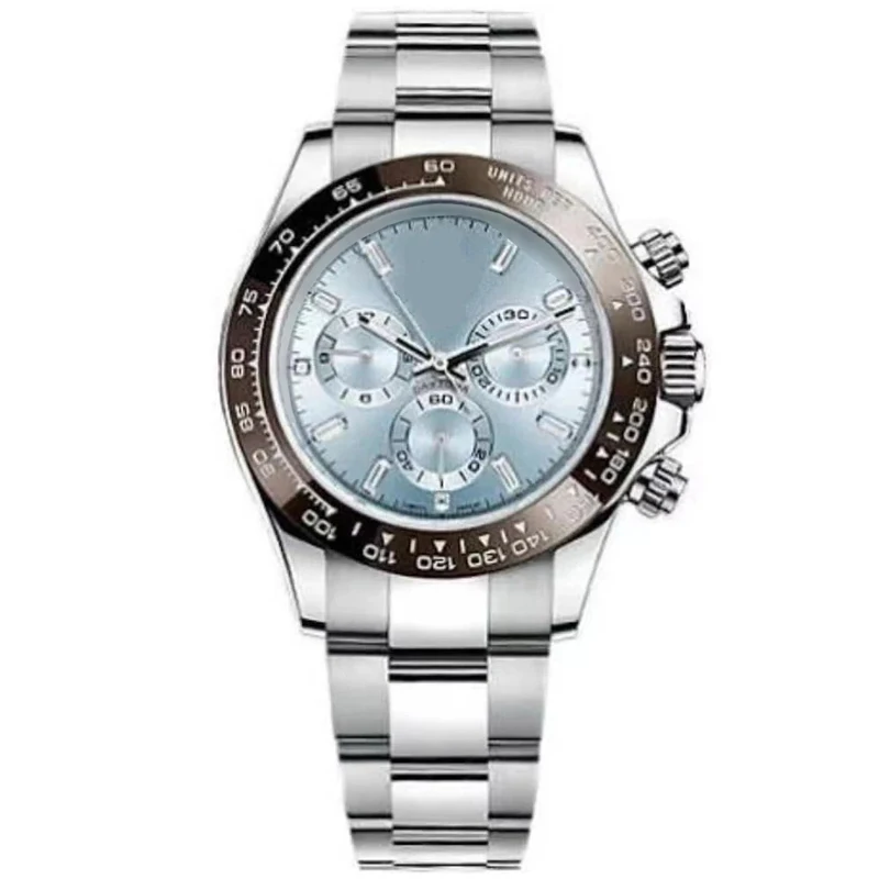 

New Men Automatic Mechanical Watches Ice Blue Dial 116506 Bludo Stainless Steel Sapphire Ceramic Bezel Diamonds Sport Watch 40mm