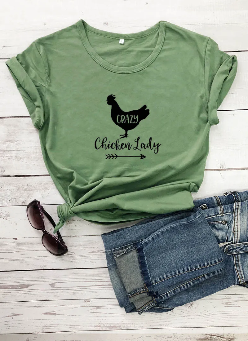 Crazy Chicken Lady/Новое поступление, женская летняя забавная Повседневная футболка из хлопка с принтом фермера, подарок на день матери, деревенская рубашка