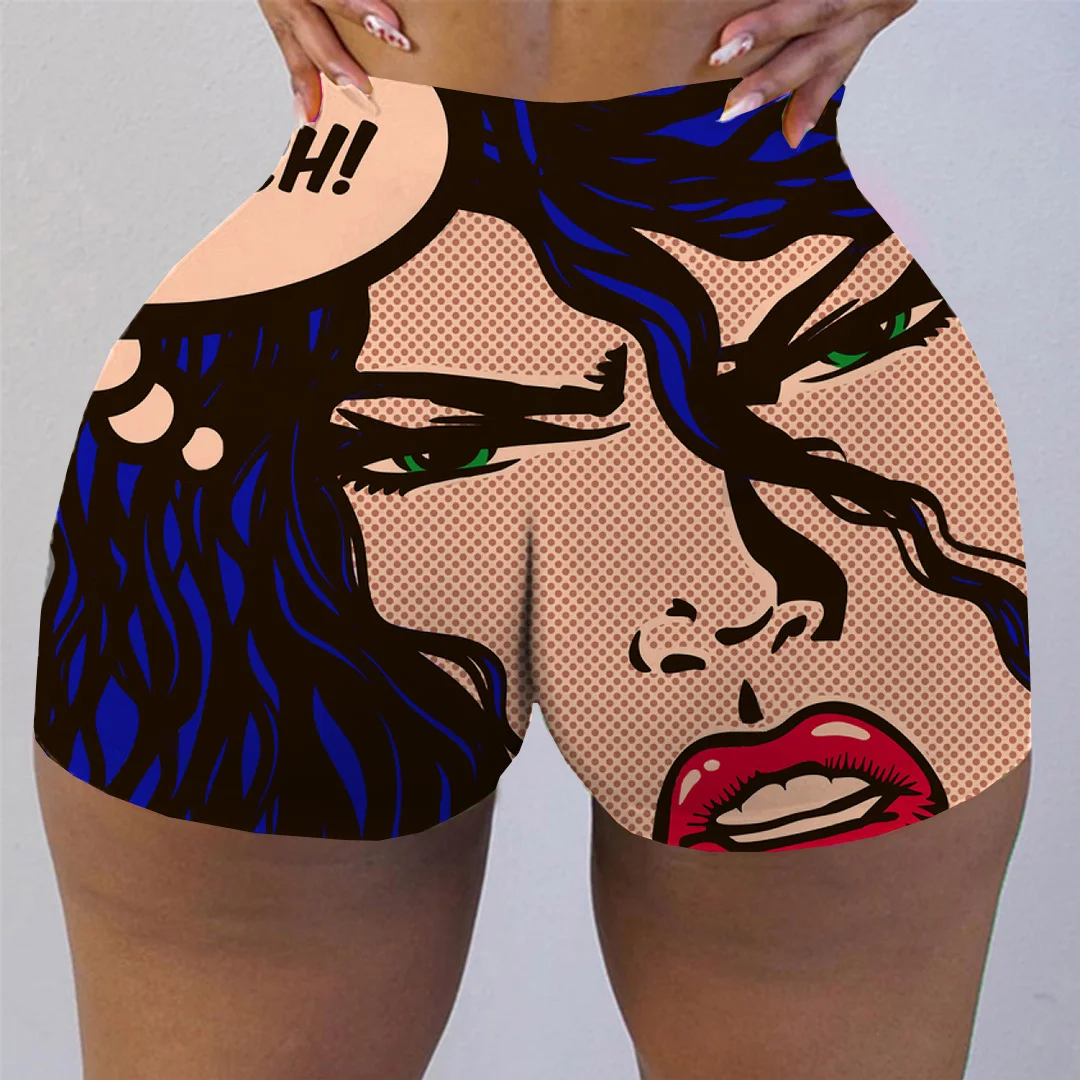 

High Waist Black Y2K Print Skinny Shorts Women Summer Clothes Graphic Grunge Spandex Vintage Harajuku Biker Shorts