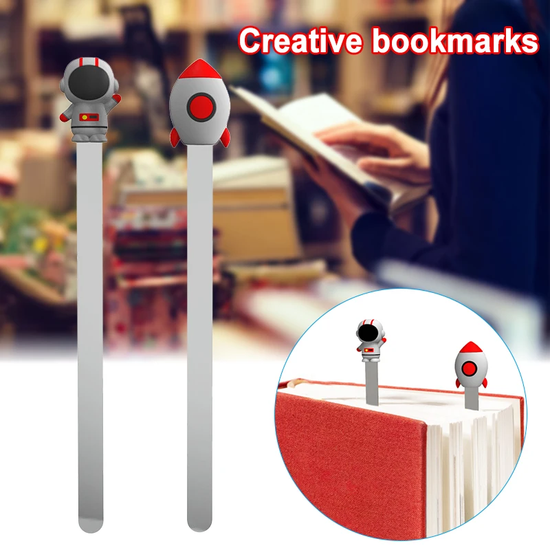 

Cartoon Spaceman Rocket Bookmark 3D Silicone Reading Bookmarks Book Holder Gift for Children Page Clip for Fun Reading F