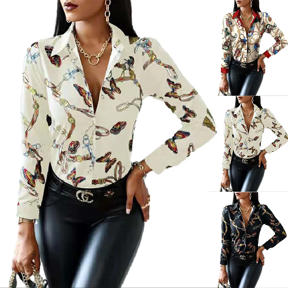 

Рубашка женская с воротником и принтом, элегантная повседневная блузка на осень, удобная Праздничная блузка, топ, рубашка для женщин