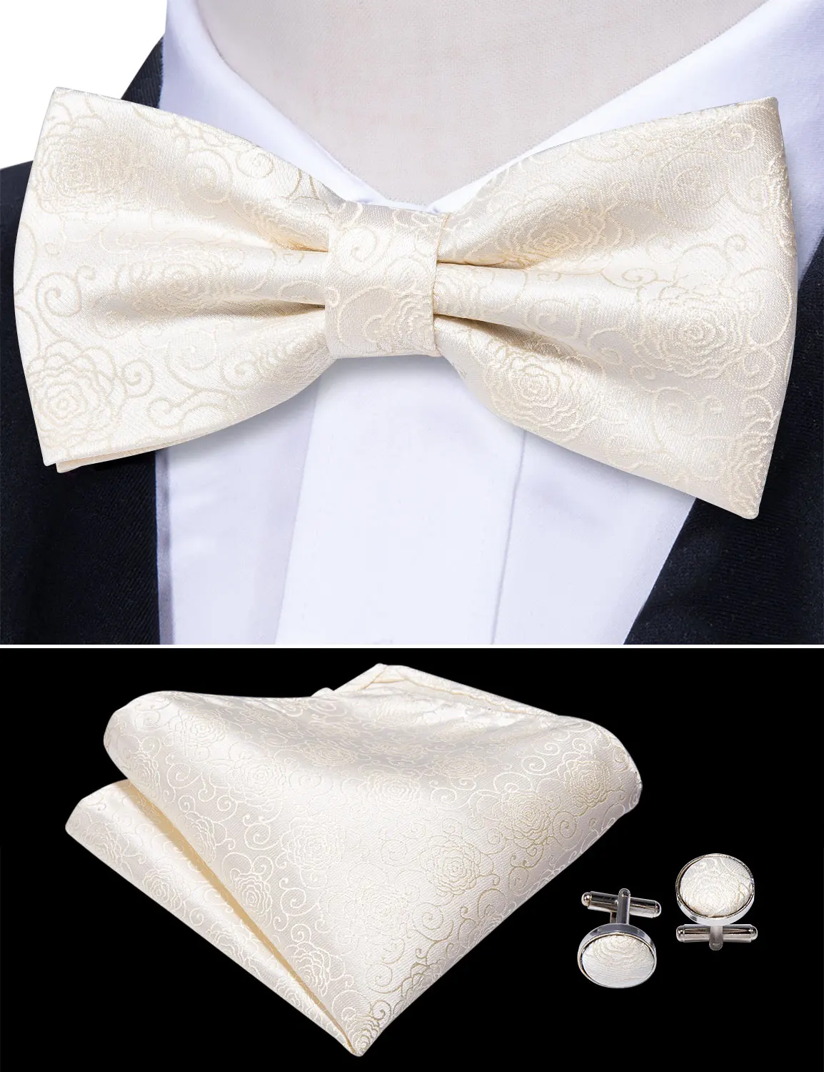 Мужской кремовый белый галстук-бабочка с пейсли-рисунком Шелковый цветочный