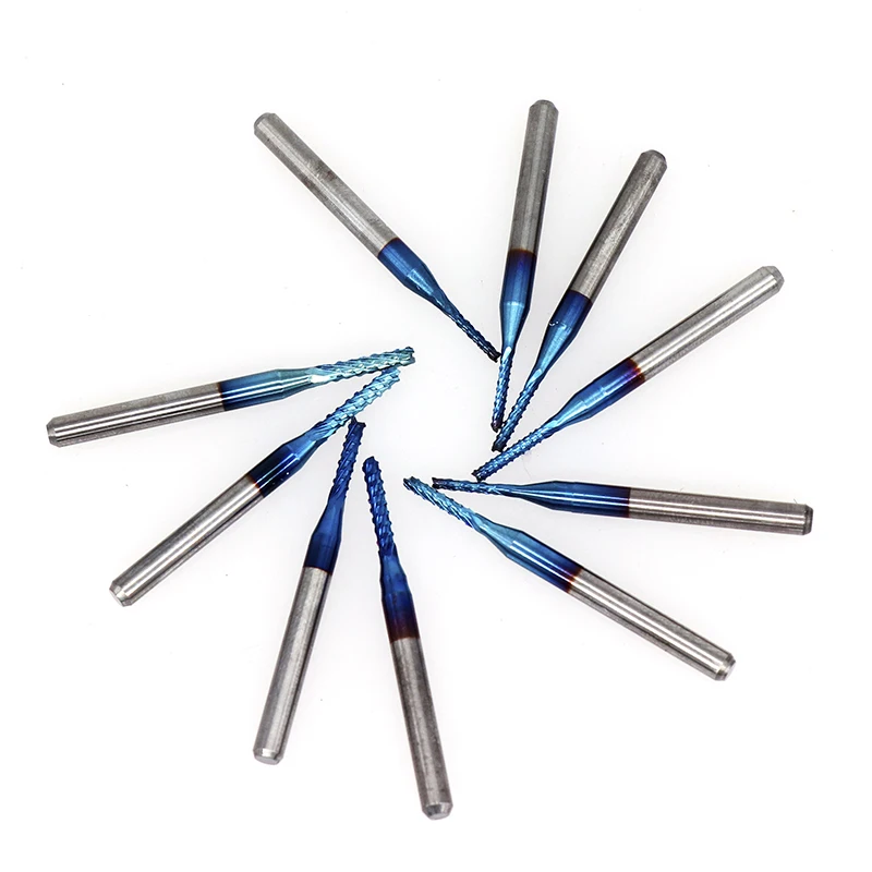 Corn Milling Cutter Set Nano Blue Coating CNC Machine Router Bit 3.175mm Shank 10pcs Tungsten Carbide End Mill PCB Mills | Инструменты