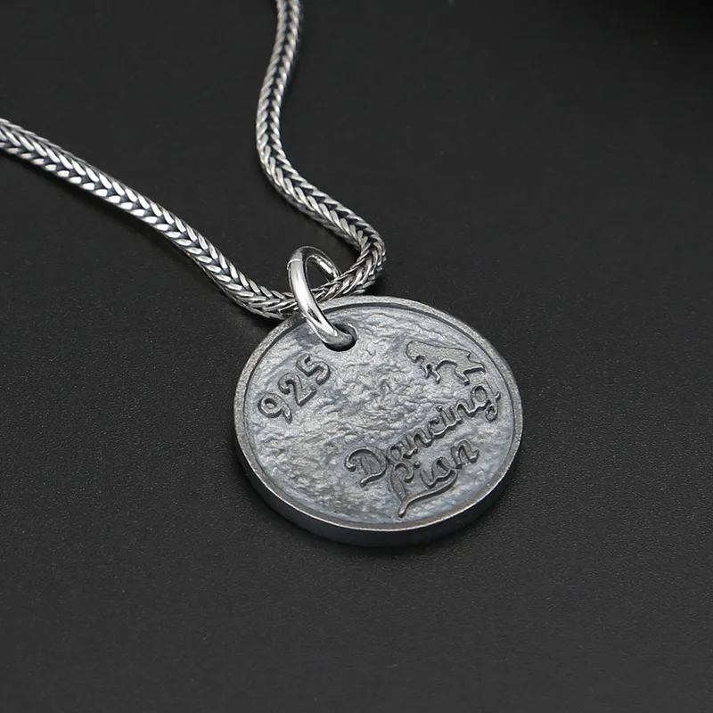 925 Sterling Silver Jewelry Personality DIY Crystal Bracelet 2017 Accessories Retro Dyed Black Lion Round Small Pendant