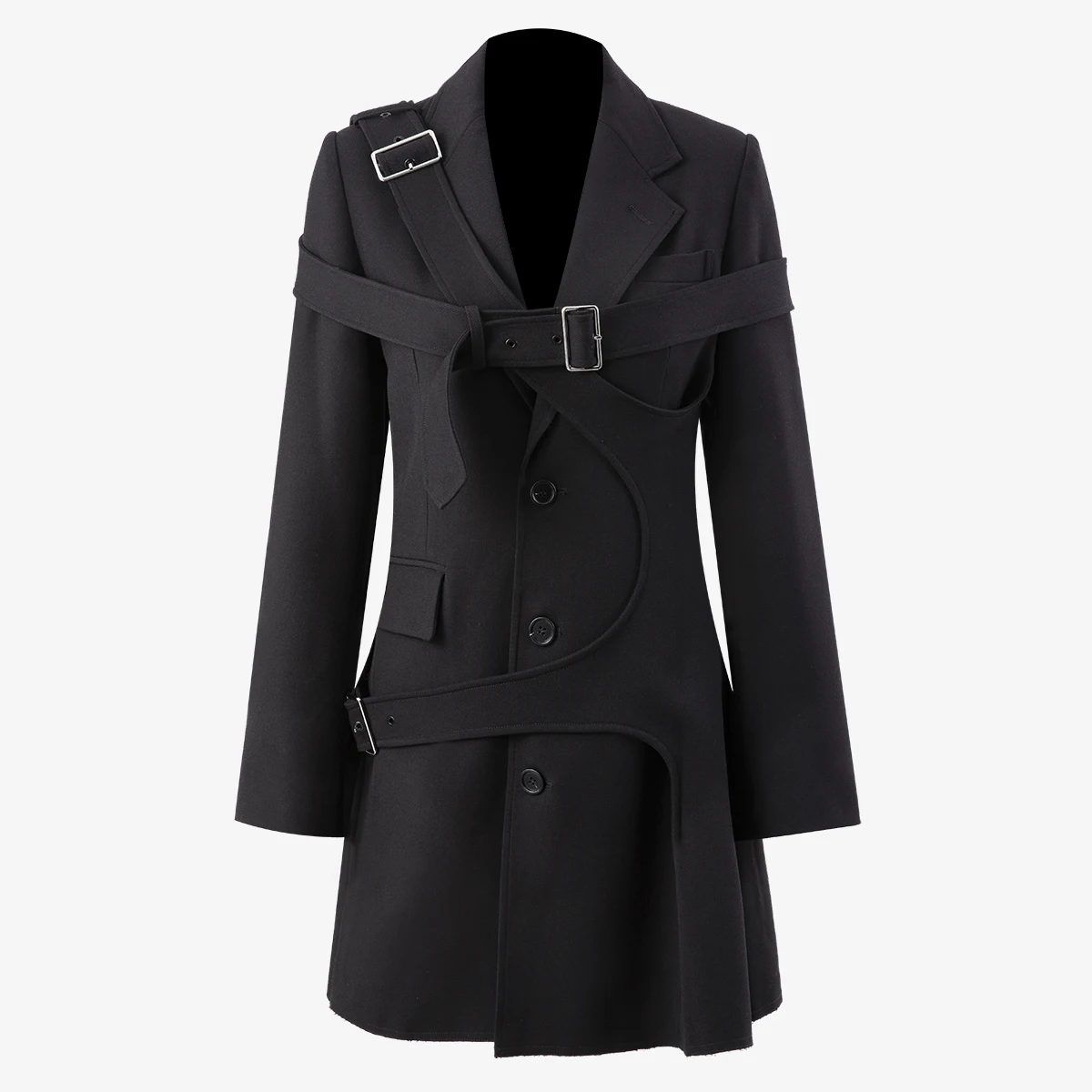 

Женский Асимметричный блейзер с длинным рукавом, однобортный женский черный блейзер, пальто с поясом, асимметричный длинный костюм, Блейзе...