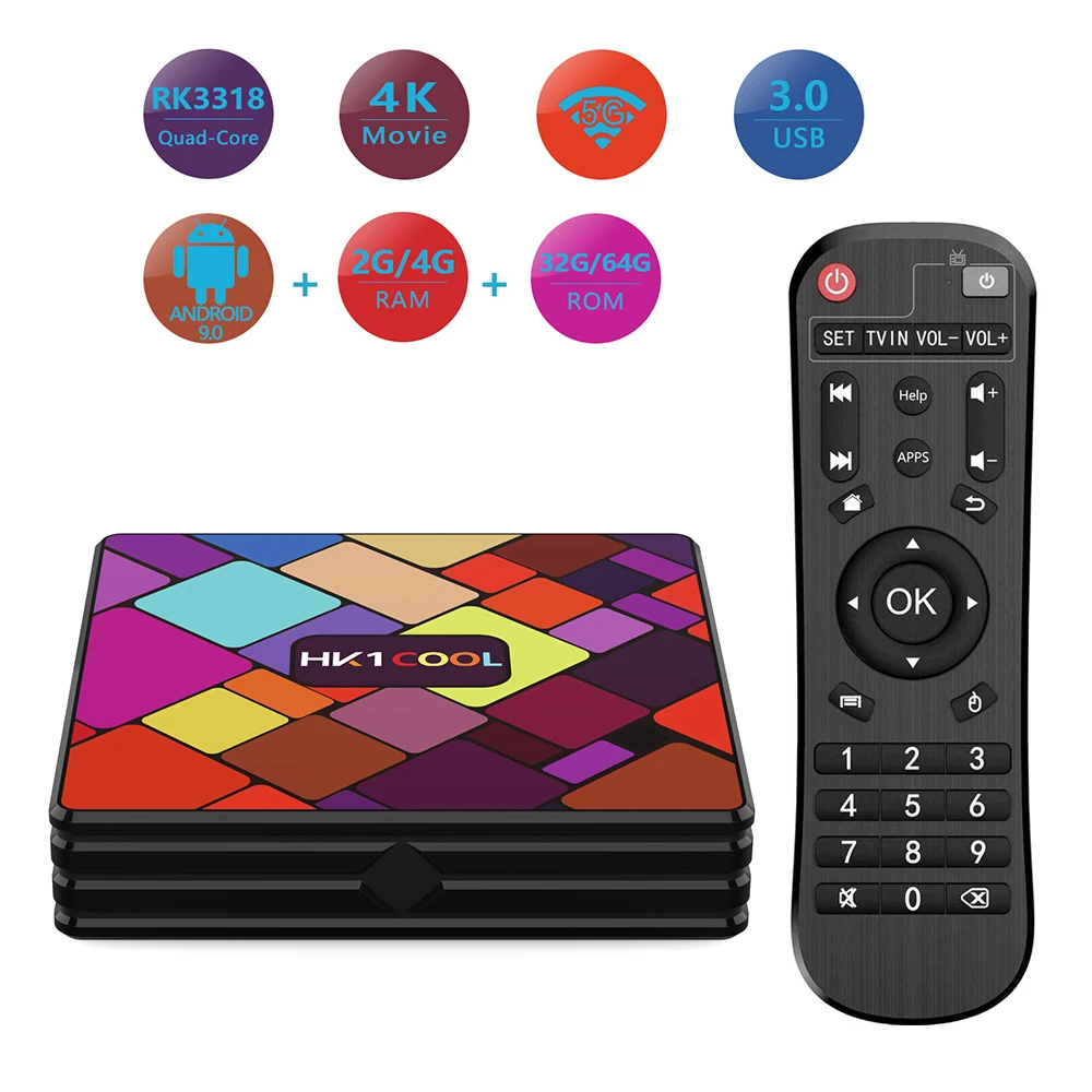 HK1COOL Android 9.0 TV Box RK3318 4G 128G HK1 Dual Wifi 100M 4K H.264 Smart Set Top Media Player | Электроника