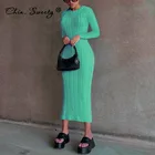 Женское трикотажное платье до щиколотки, с длинным рукавом и круглым вырезом, Осень-зима 2021