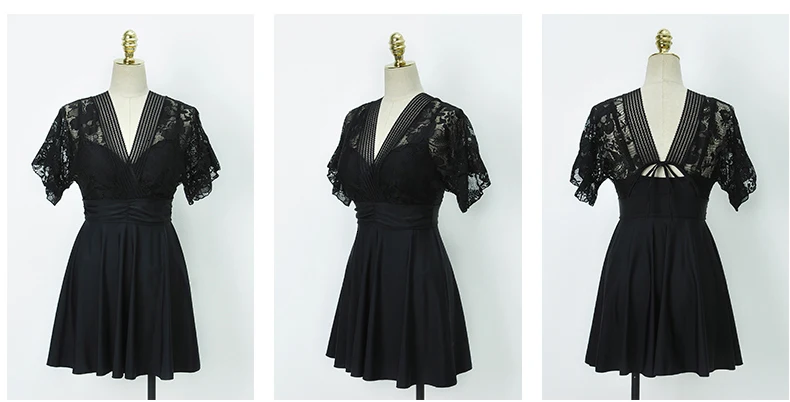 L-5XL купальный костюм для женщин пуш-ап черный сетчатый купальный костюм с коротким рукавом дамское купальное платье цельная юбка купальный костюм плюс размер