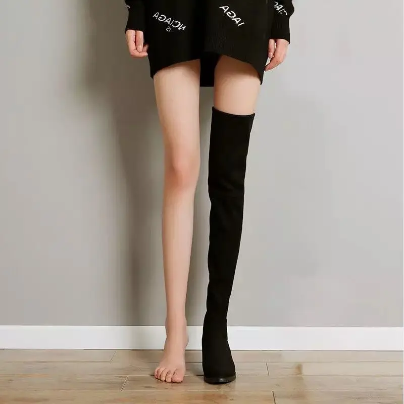 

Thigh High Boots Female Winter Boots Women Over The Knee Boots Flat Stretch Sexy Fashion Shoes Black Botas Mujer Sneakers