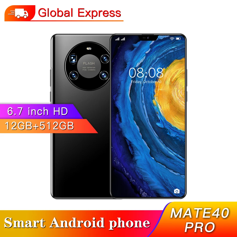 

Mate40Pro Cell Phone High-Grade Back Cover Hot-Bent Glass MTK6889 Push-Button Phone 24+48MP Deca Core Unlocked Cell Phones