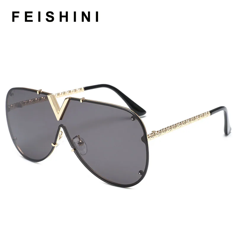 Женские квадратные солнцезащитные очки FEISHINI в металлической большой оправе