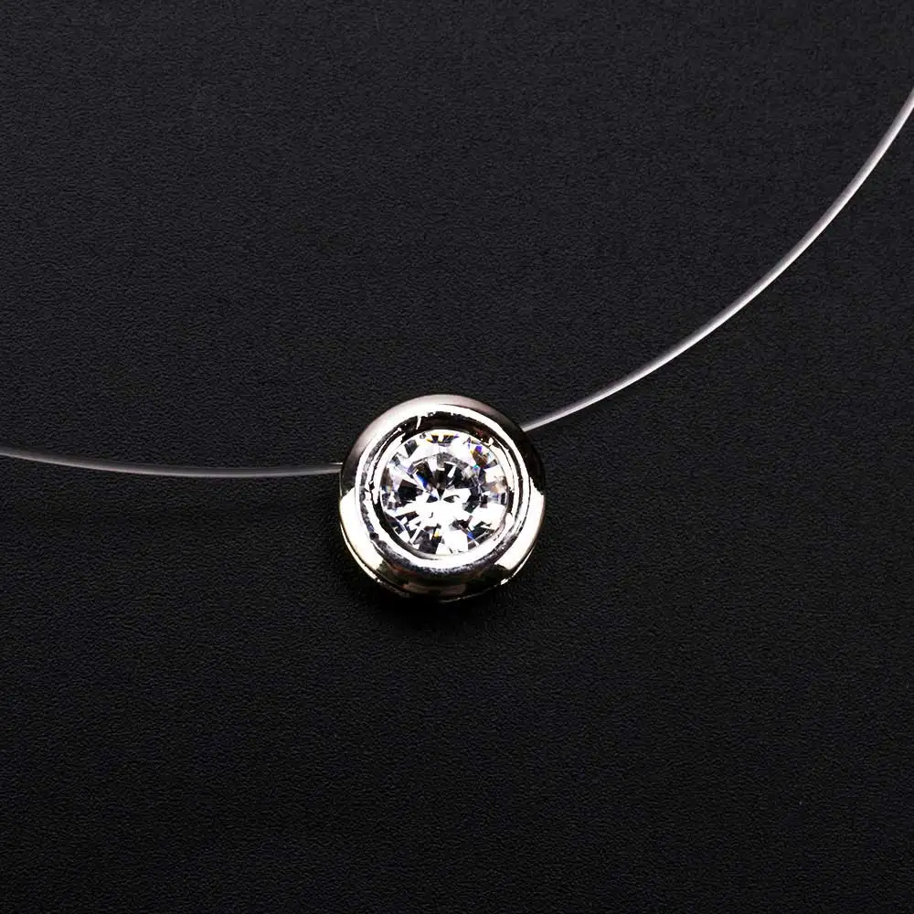 Round crystal Женская прозрачная леска ожерелье невидимое ожерелье с подвесками на цепочке стразы колье ожерелье s ключица силиконовая цепь - Окраска металла: Round crystal