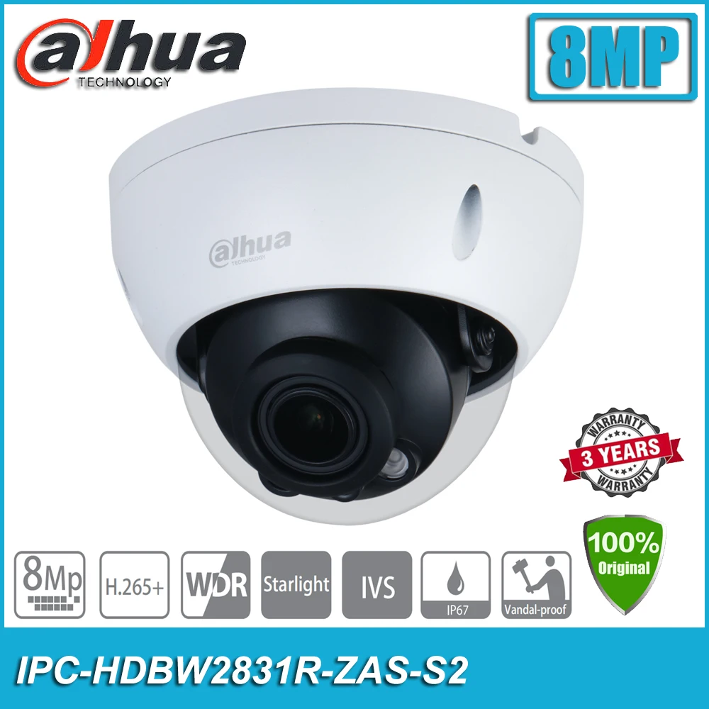 Оригинальная Dahua IPC-HDBW2831R-ZAS-S2 8MP POE Starlight Lite IR Vari-focal купольная сетевая ip-камера