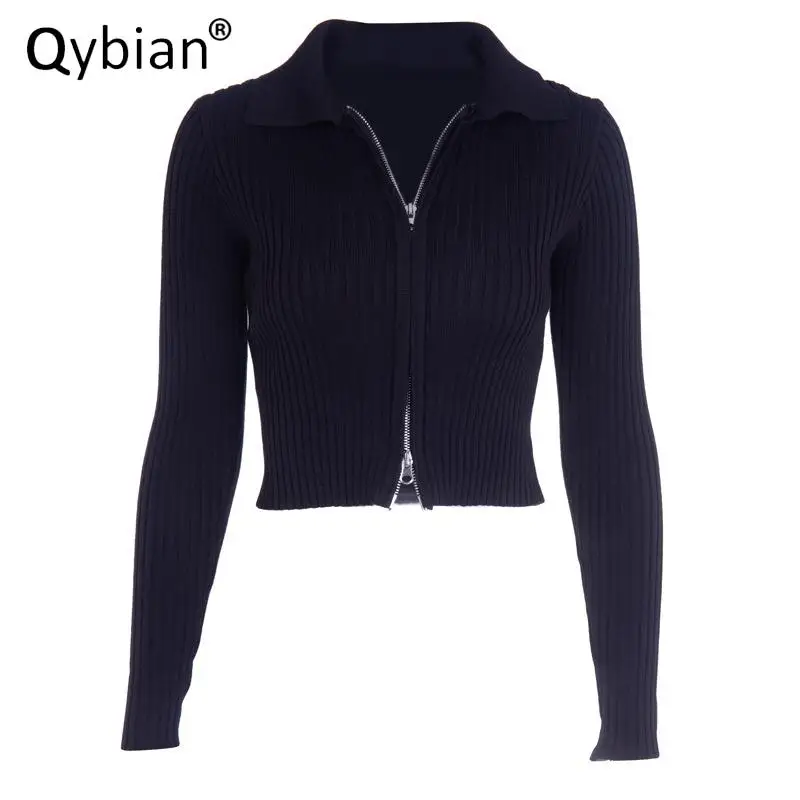 Женский шерстяной кардиган с двойной молнией эластичный свитер в полоску