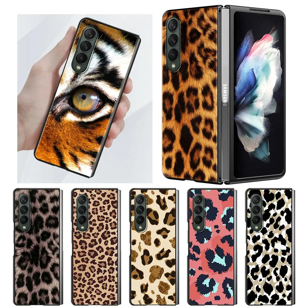 

Tiger Leopard Print Panther for Samsung Galaxy Z Fold3 Case Flip Shockproof Hard Plastic Back Cover For Z Fold 3 5G Phone Case