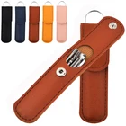 Кожаный чехол 6 шт.компл., двухсторонний спиральный инструмент для чистки ушей из нержавеющей стали