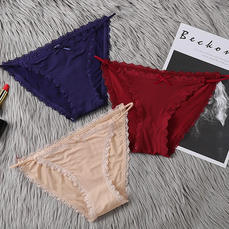 

3PCS/Set Cotton Panties for Women Underpants Female Sexy Panties Thong Women's Pantys Underwear Solid Color Lace Panties