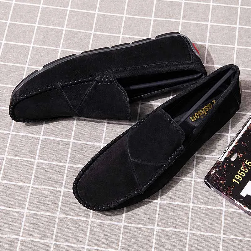 Мужские лоферы из коровьей замши повседневные Мокасины на плоской подошве обувь