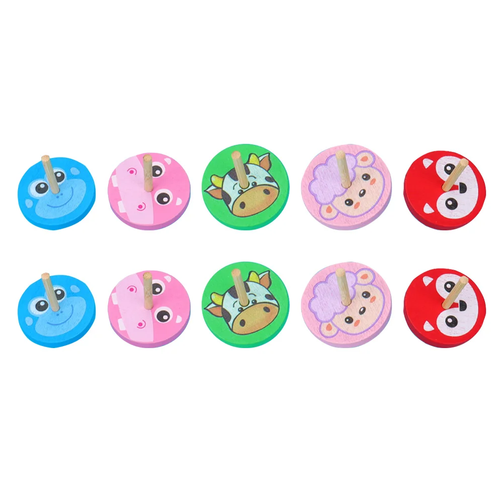 

10 шт. креативные деревянные топы, Мультяшные деревянные игрушки для детей (случайный цвет)