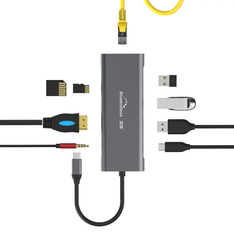 Док-станция для ноутбука 9 в 1 type C USB 3,0 HDMI TF LAN PD usb-концентратор для Macbook для huawei для XiaoMi для DELL для lenovo Dock