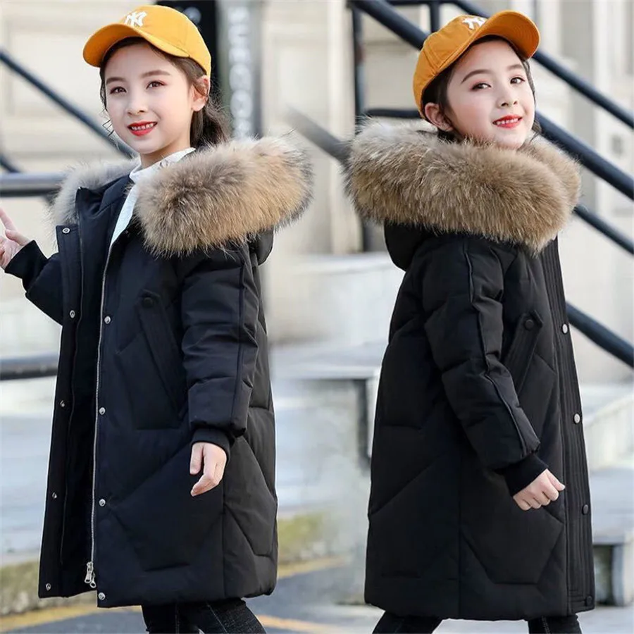 

2020 Winter Warm Jackets for Girls Fashion Fur Hooded Children Girls Waterproof Outwear Kids Cotton Lined Parkas