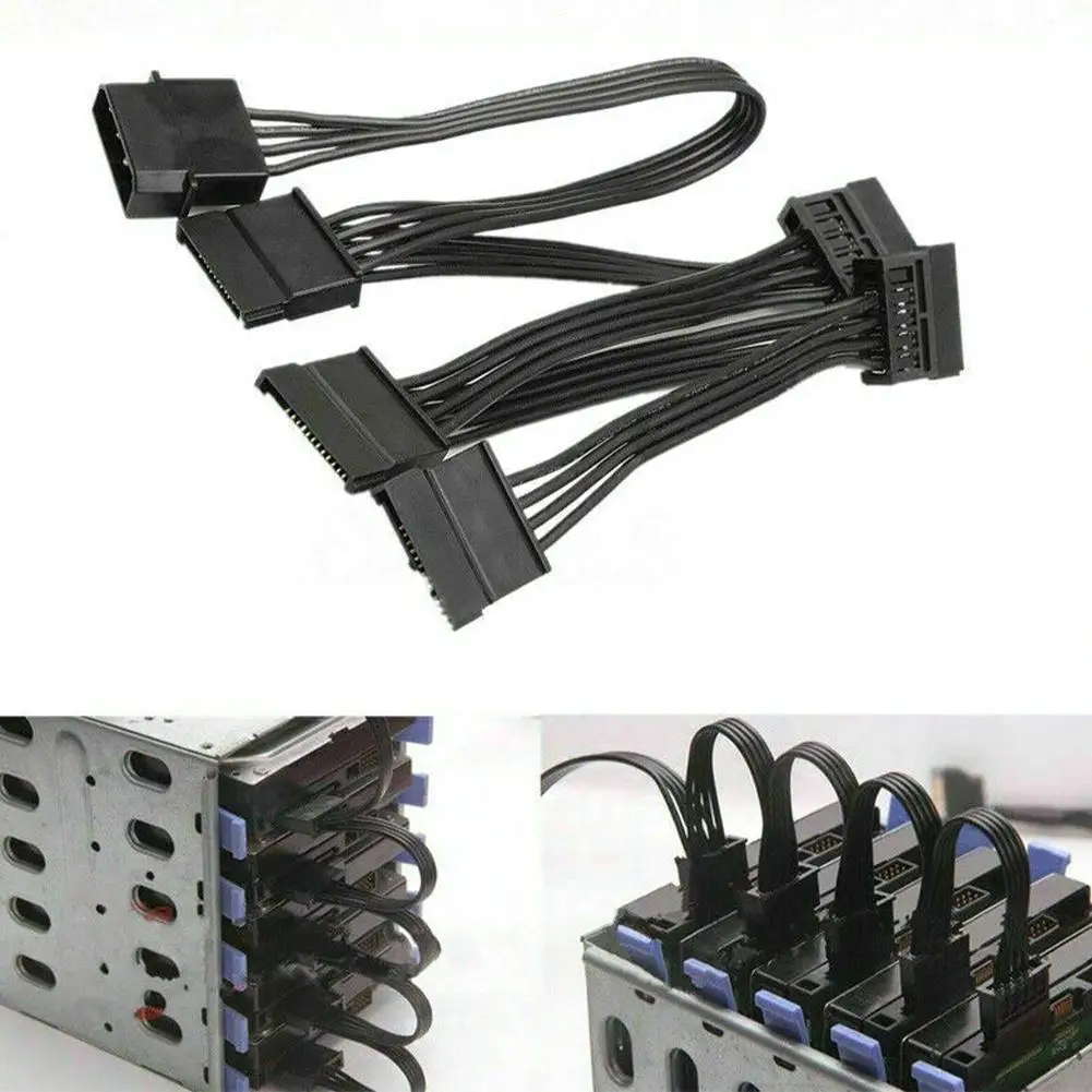 

PC Computer Hard Drive 4Pin Female IDE Molex 1 to 5 Splitter Power Cord Converter Black Wire Supply Adapter SATA Cable 18AW L5T7