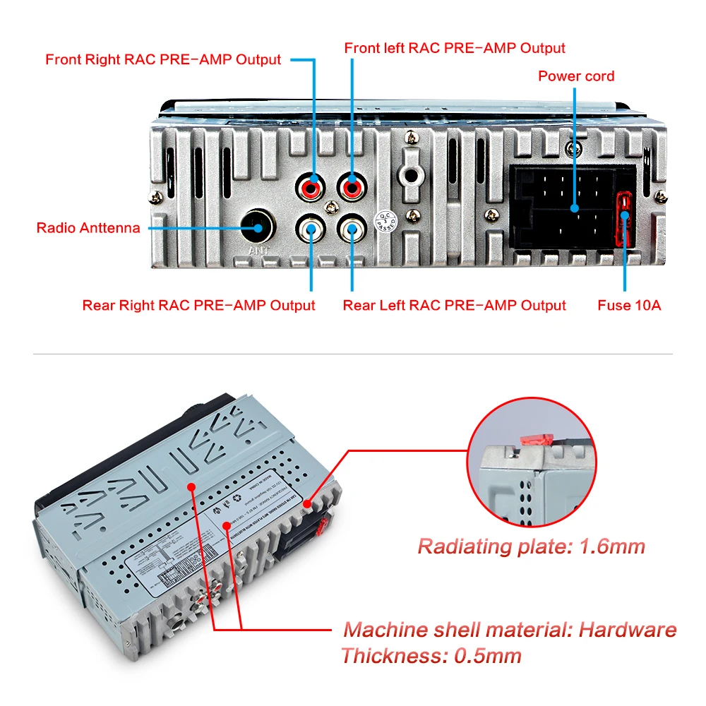 Автомобильный 1 din радиоприемник встроенный стереоплеер Bluetooth EQ FM AUX TF 2 USB