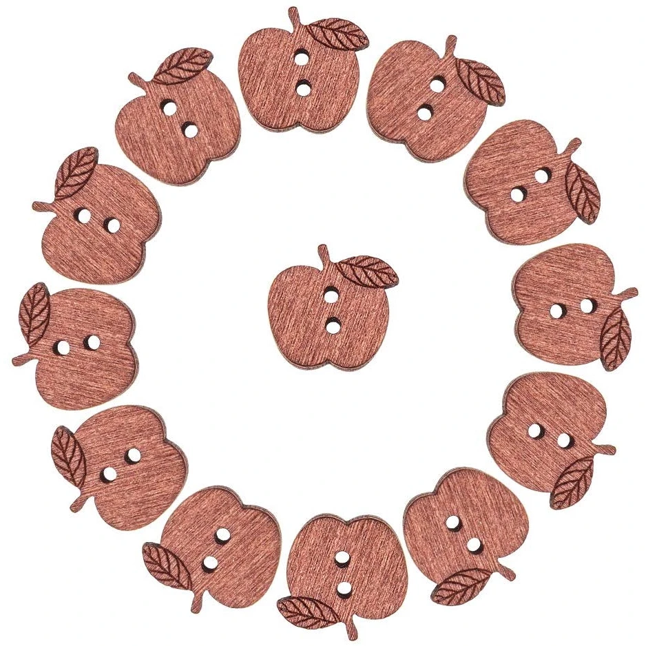 

50 шт., деревянные пуговицы с двумя отверстиями, швейные пуговицы Apple для рукоделия
