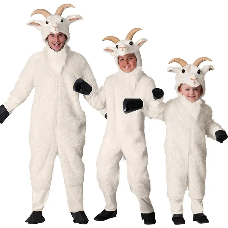 

Animal Costume Kids Halloween Cosplay Costume Romper White Lamb Sheep Goat Adult Men Costume For Purim Carnival Cosplay