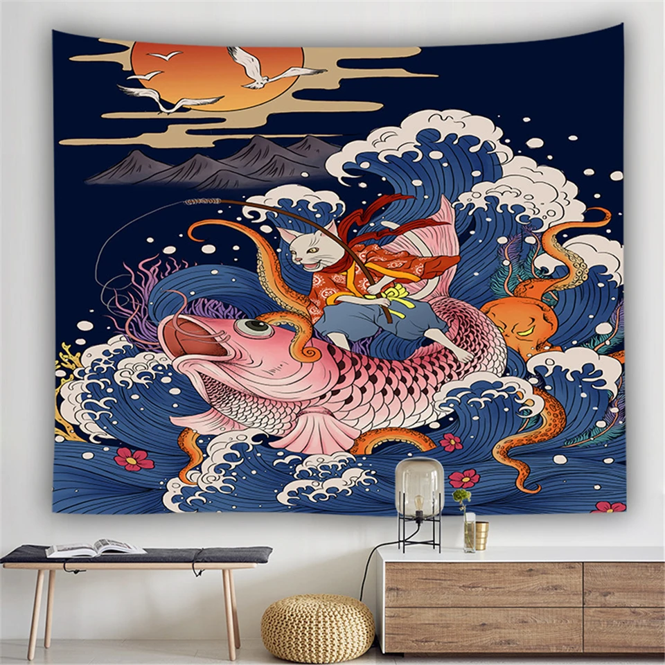 Гобелен в японском стиле укиё э настенный ковер с рисунком черепа змеи Кита