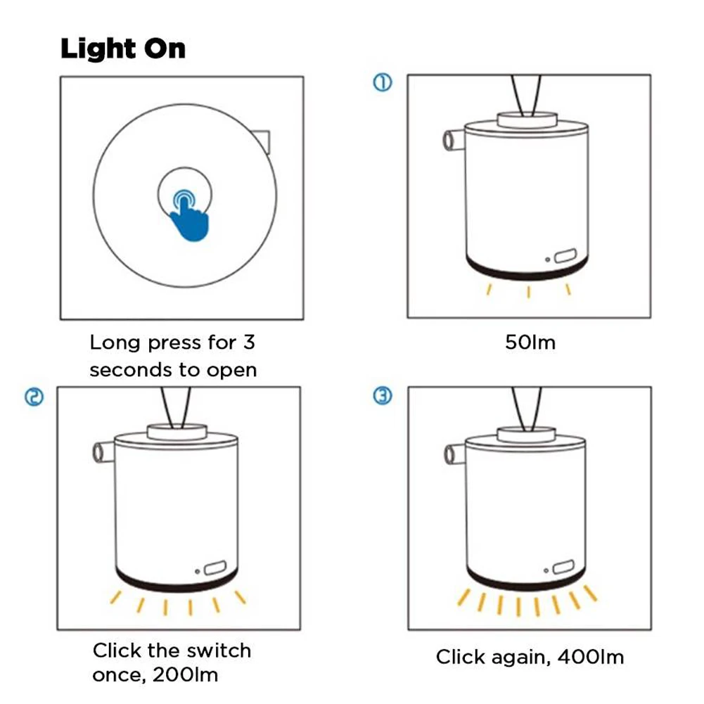 

Portable Air Pump Inflate/Deflate Ultralight USB 3-in-1 Rechargeable Outdoor Air Pump with Camping Light