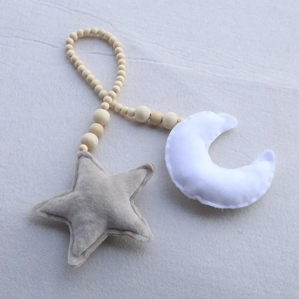 Wooden Bead and Moon Star Nursery Canopy Tent Decorations Mobile Baby Design Crib Decoration Photo Prop | Мать и ребенок
