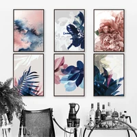 wall art canvas painting pink flower blue tropical leaves abstract nordic posters and prints wall pictures for living room decor