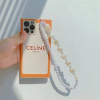 ins simple white imitation pearl anti lost mobile phone lanyard charming shell beaded ladies women telephone chains jewelry gift