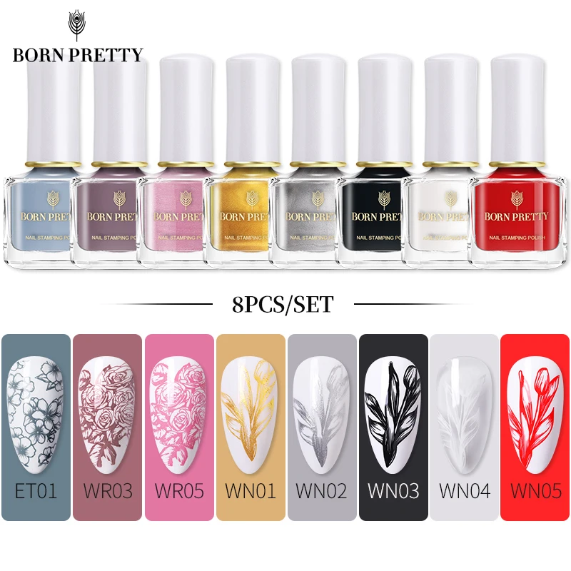 BORN PRETTY Набор для штамповки ногтей черно белый лак цветочный геометрический узор