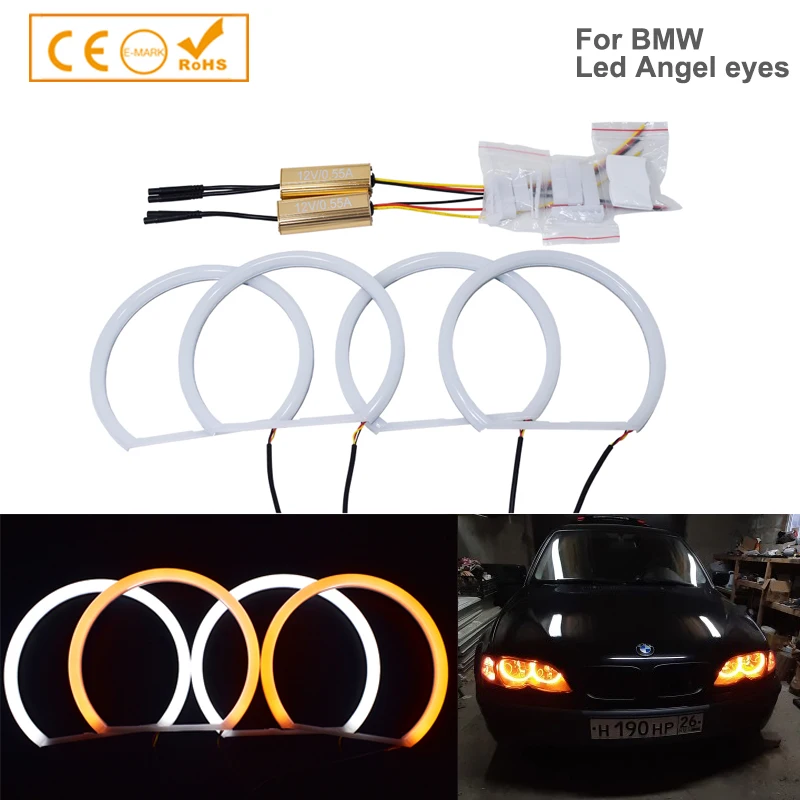 

4 шт., двухцветные белые и желтые лампы для фар BMW E46 3 серии 323i 325i 328i 330i