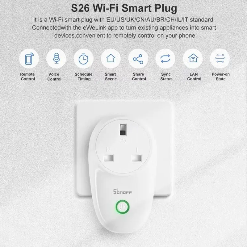 Умная розетка 16A EU/UK/BR Sonoff S26 с Wi-Fi/Zigbee умная таймером для умного дома работает