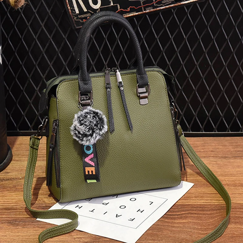 Роскошная женская сумка с меховым помпоном через плечо из искусственной кожи