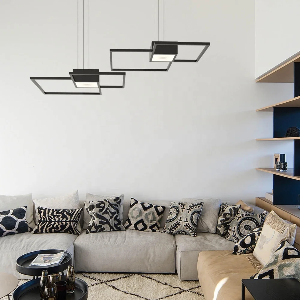 Черная квадратная светодиодная Подвесная лампа современная простая люстра