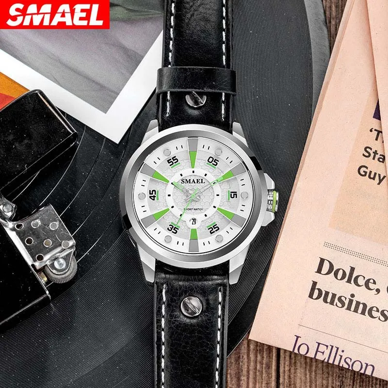 

Smyr Business Men's Watch Leather Waterproof Personality Big Digital Minimalist Calendar Men's Quartz Watch