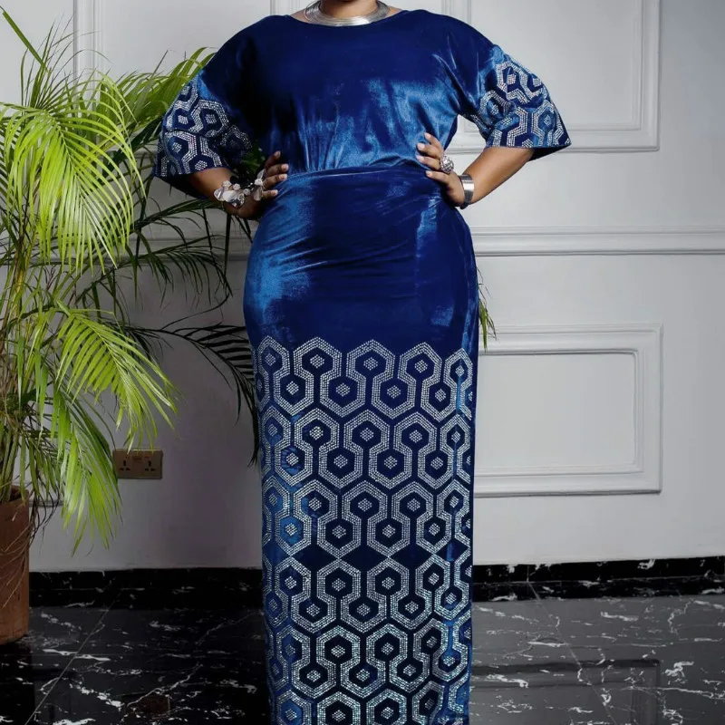 Африканские платья для женщин комплект из 3 предметов Дашики со стразами Топ Юбка