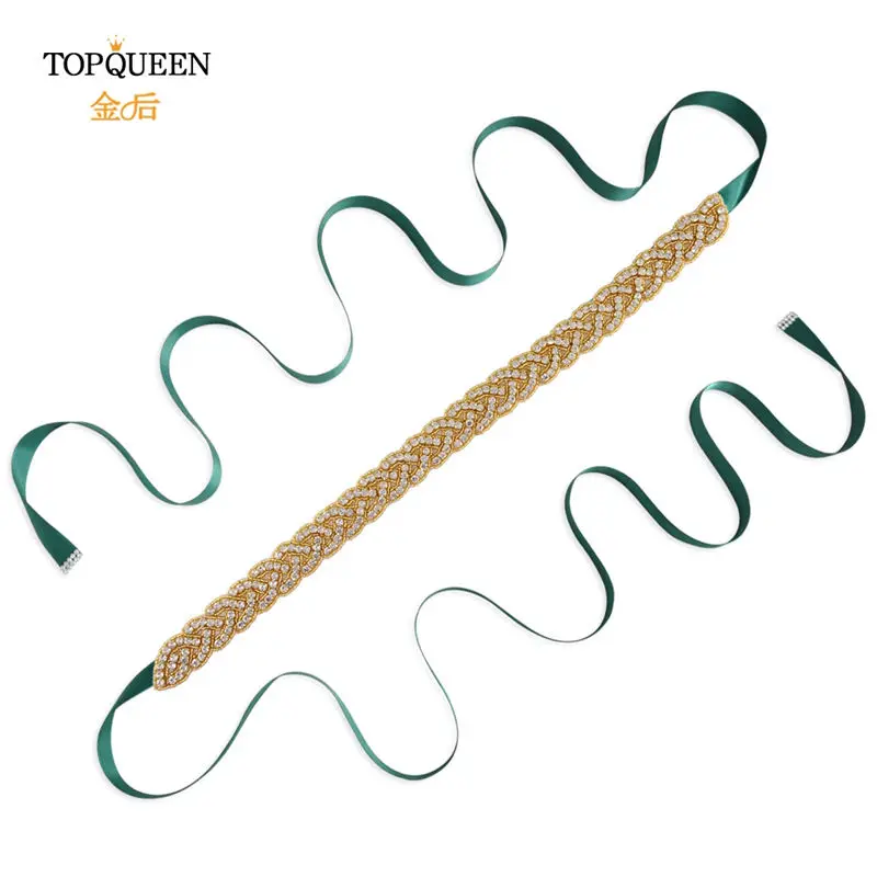TOPQUEEN S216-G золото талия пояс необычные Стразы кушак Золотые бусы свадебный пояс золотой пояс для женщин ремни свадебные sashs Свадебные - Цвет: green