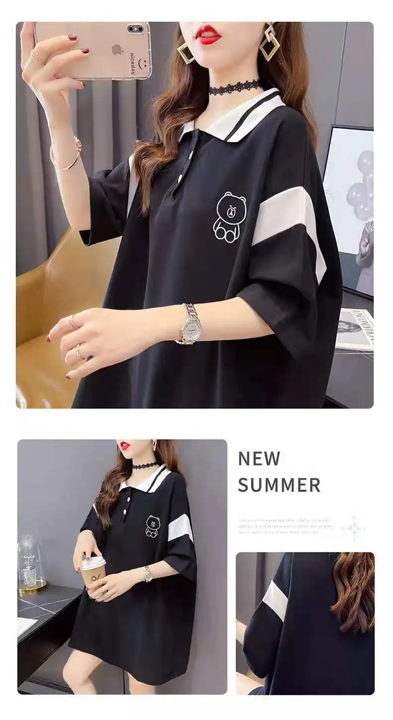 

Summer nrw style cotton plus size short-sleeved T-shirt women fashion POlO collar European and american casual tops