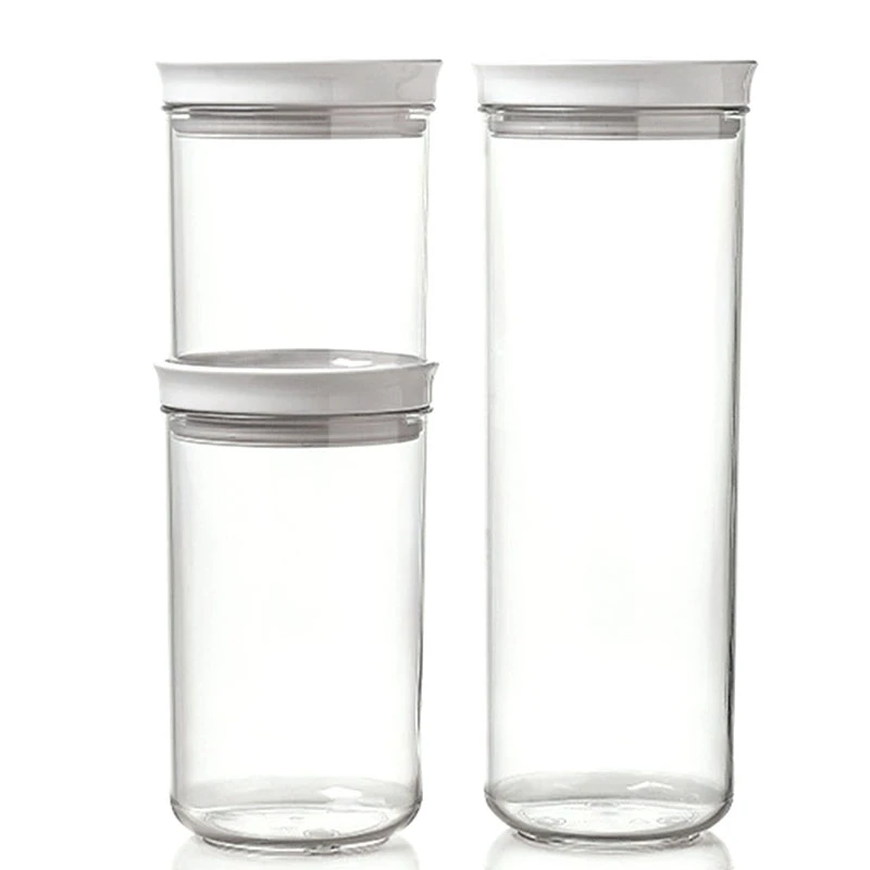 

3PCS Round Transparent Storage Tank Plastic Transparent Dry Goods Household Storage Moisture-Proof Sealed Tank