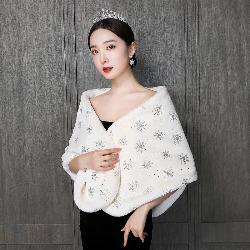 

Bridal Shawl Fur Shrug Winter Faux Fur Women Wrap Women Evening Formal Cover Up Stole Thick Wedding Accessories PJ132