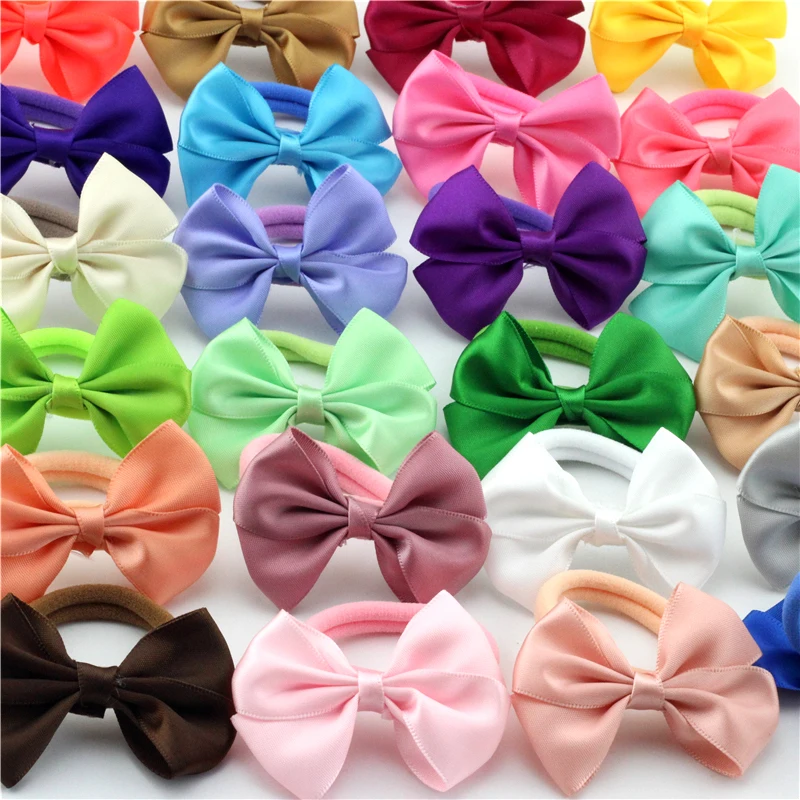 Cintas el&aacute;sticas para el pelo para ni&ntilde;a, lazos de 2,5 "con estampado liso, accesorios para el cabello, 20 unids/lote-0