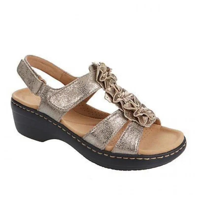 

2021 Vintage Women's Sandals Solid Color Wedges Flowers Ladies Shoes Summer Thick Bottom Casual Comfy Open Toe Female Footwear